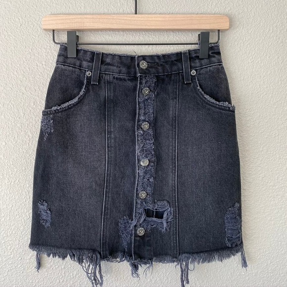 Carmar Dresses & Skirts - Carmar Distressed Destroyed Button Front Black Raw Hem Mini Skirt Womens 24